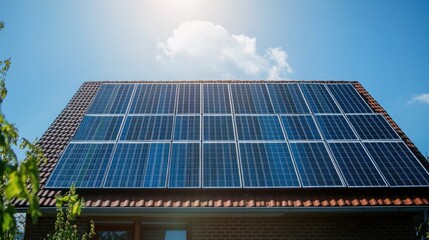 Fototapeta premium Solar Panels on a Rooftop Under Bright Sky
