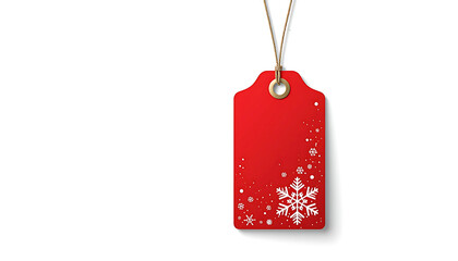 Red Tag with Snowflake Design on White Background. For Holiday Gift Wrapping, Seasonal Decorations, Christmas, New Year Celebrations