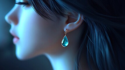 Enchanting Teardrop Aquamarine Earring Highlighting Anime-Inspired Fashion Elegance