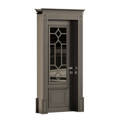 A door with a glass window and a black handle