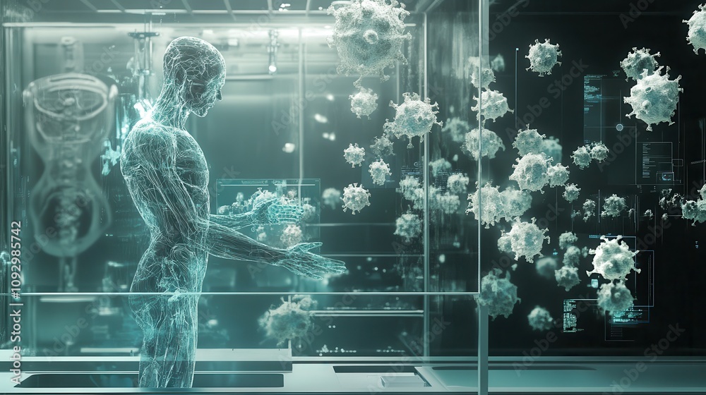 Poster a man is holding a computer mouse in front of a computer monitor