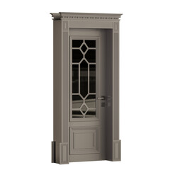 A door with a glass window and a black handle