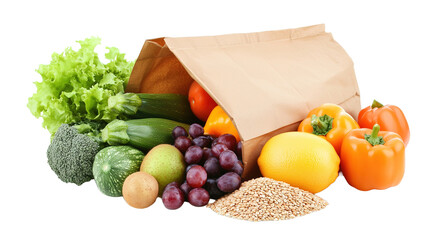 Isolate healthy eating grocery bag of fruits and vegetables kitchen food photography bright wholesome concepts