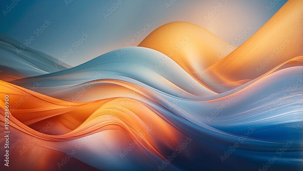 Wall mural An abstract background featuring smooth flowing gradients of orange and blue hues