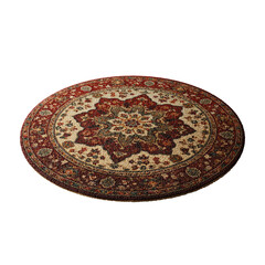 A round rug with a flower pattern on it