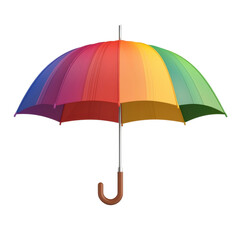 Vibrant Rainbow Umbrella with Colorful Stripes Against a White Background for Creative and Cheerful Imagery in Advertising and Design Projects