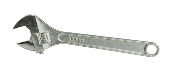 Adjustable wrench on transparent background
