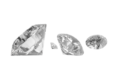 Four brilliant cut diamonds sparkling on a transparent background
