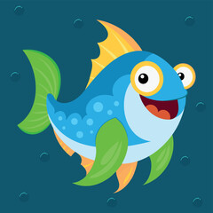 Funny Fish Cartoon Character with open mouth. Cute fish icon, Marine day. Vector cartoon of aquarium character, funny marine creature.