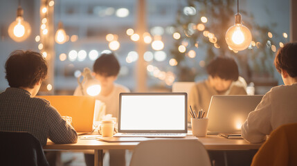 残業する若いビジネスマン