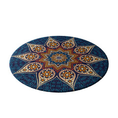 A blue and yellow rug with a star pattern