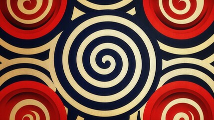 Abstract Geometric Pattern with Spirals and Circles in Red, Black, and Beige Tones for Modern Design and Art Projects
