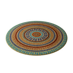 A colorful rug with a blue and brown design