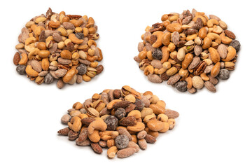 A group of almonds, pistachios, walnuts, macadamia, cashews.