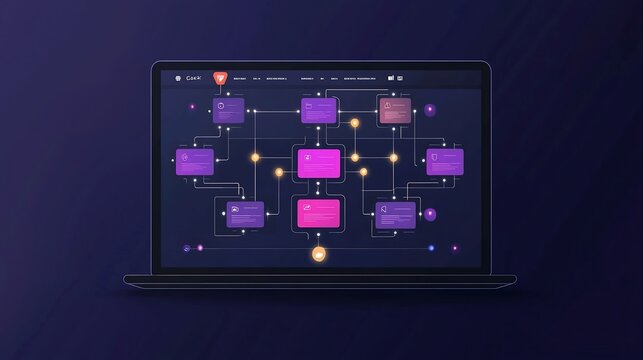 Automated marketing workflows displayed on a laptop screen with glowing AI powered icons representing the data driven