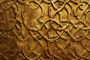 A gold leafy patterned wall with a gold leafy design