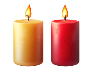 Two Pillar Candles with Flames, Isolated on Transparent Background