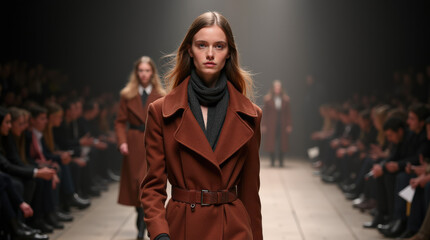 Fototapeta premium Vibrant Winter Runway Highlight: Bold Colors and Statement Pieces from Fashion Week 2024