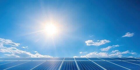 Bright Solar Energy with Clear Sky and Solar Panels