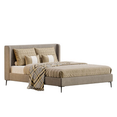 Obraz premium A bed with a striped blanket and pillows