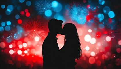 Romantic couple under colorful fireworks display