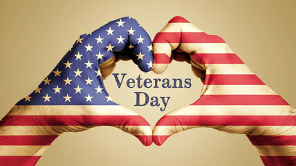 a hand forms a heart with painted american flags