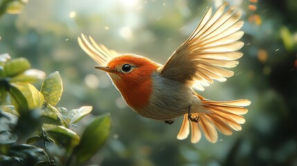Obraz premium Graceful tailorbird bird flying across nature vibrant wallpaper images