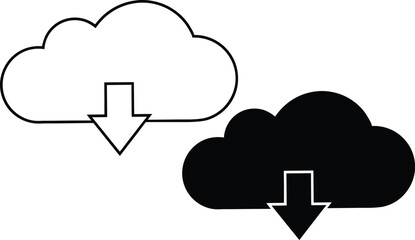 Cloud Download Icons White, Black, Outline, Arrow, Data, Storage, Transfer, Backup, Computing, Techn