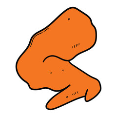 Hand drawn cartoon fried chicken wing on white background.