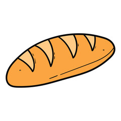 Hand drawn cartoon loaf of bread on white background.