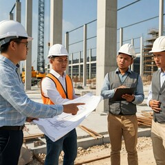 Engineers and Foremen Discussing Plans
