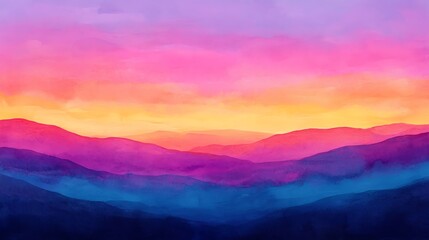 Obraz premium Colorful gradient sunset over mountainous terrain.