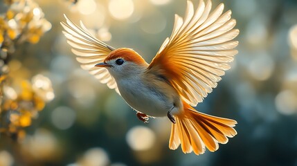 Obraz premium Tailorbird bird in flight, capturing beautiful nature scenery wallpaper images