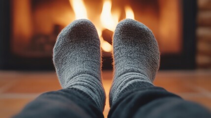 Cozy feet by the warm fireplace.