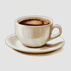 Fototapeta premium A Freshly Brewed Cup of Coffee in a Simple White Ceramic Mug Set on a Plain Saucer Against a Neutral Background Emphasizing Warmth and Comfort