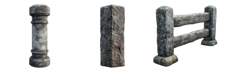 Various Stone Barrier Designs for Landscape Use Isolated on transparent background