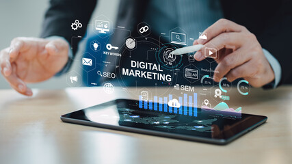 Business data analysis of digital growth marketing financial technology and economic for company SWOT marketing and strategy planning.