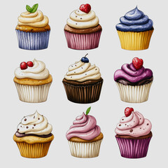 A Collection of Deliciously Decorated Cupcakes Showcasing Unique Flavors and Toppings in a Beautiful Arrangement Against a Light Background