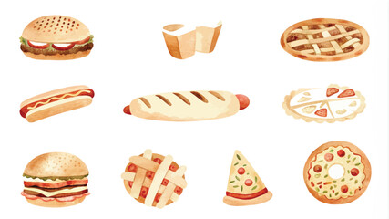 Set of fast food isolated on a white background. Vector illustration.