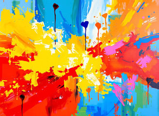 Fototapeta premium Vibrant abstract painting combining bold colors and dynamic brush strokes for striking visual impact