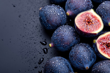 Fresh purple figs covered in water droplets