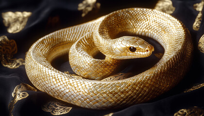 Fototapeta premium metal golden snake symbol of 2025 according to the traditional eastern Chinese calendar 