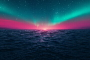 Vibrant aurora over serene ocean waters.
