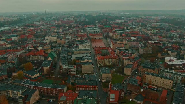 architektura, krajobraz, miasteczko, miejski, europa, chmura, Bytom, dron, bytom z lotuy