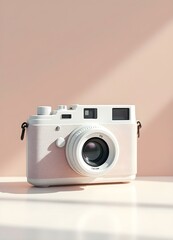 Stylized Vector Illustration of a Vintage Camera in Soft Pastel Colors