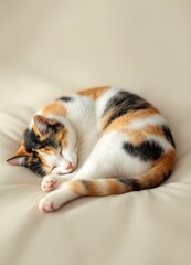Elegant Vector Line Drawing of a Cat in a Curled Sleeping Position