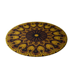 A round rug with a pattern of flowers and leaves