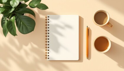 Minimalist Vector Illustration of Office Essentials: Notebook, Pen, and Coffee Mug