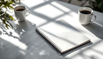 Simple Vector Illustration of a Laptop and Notebook on a Desk in Neutral Colors