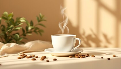 Minimalist Flat Vector Illustration of a Coffee Cup with Steam and Neutral Tones